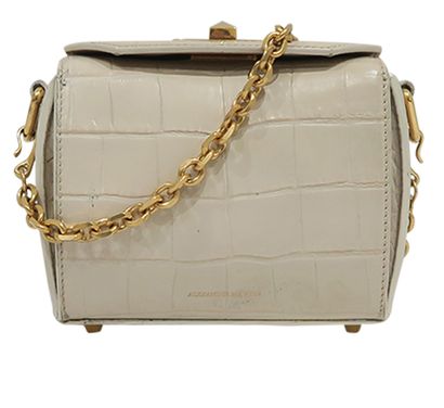 Box Shoulder 16 Croc Embossed Bag, &pound;160, Handbags, Beige/White, Leather, Front view
